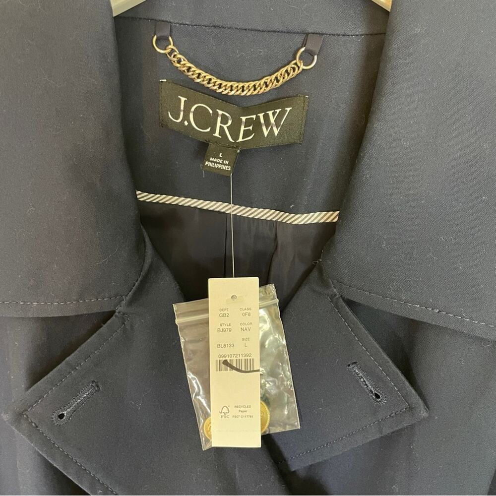 J.Crew Navy Trench Coat Water Repellent Cotton Belted NWT Sz L - Picture 9 of 12